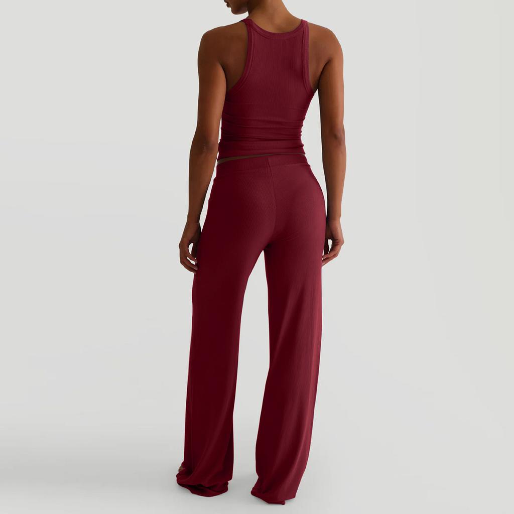 Women's Solid Color Sports Yoga Tank Top and Wide Leg Pants Two Piece Set Stretchy Comfortable Fit