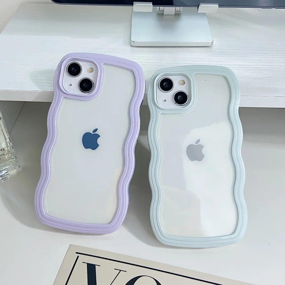 Fashion Cute Transparent Wave Phone Case For iPhone 14 Case For iPhone 11 12 13 14 Pro Max XR XS Max X 7 8 14 Plus Clear Cover