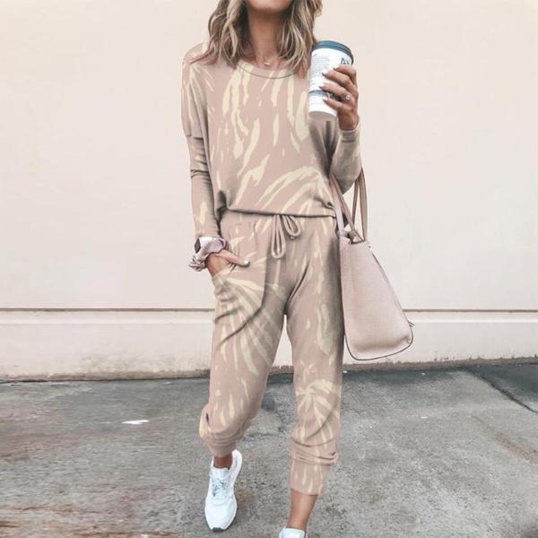 

Новые модные женские комплекты из двух предметов с принтом тай-дай, толстовки с круглым воротником и длинными рукавами и эластичные спортивные штаны с высокой талией XL