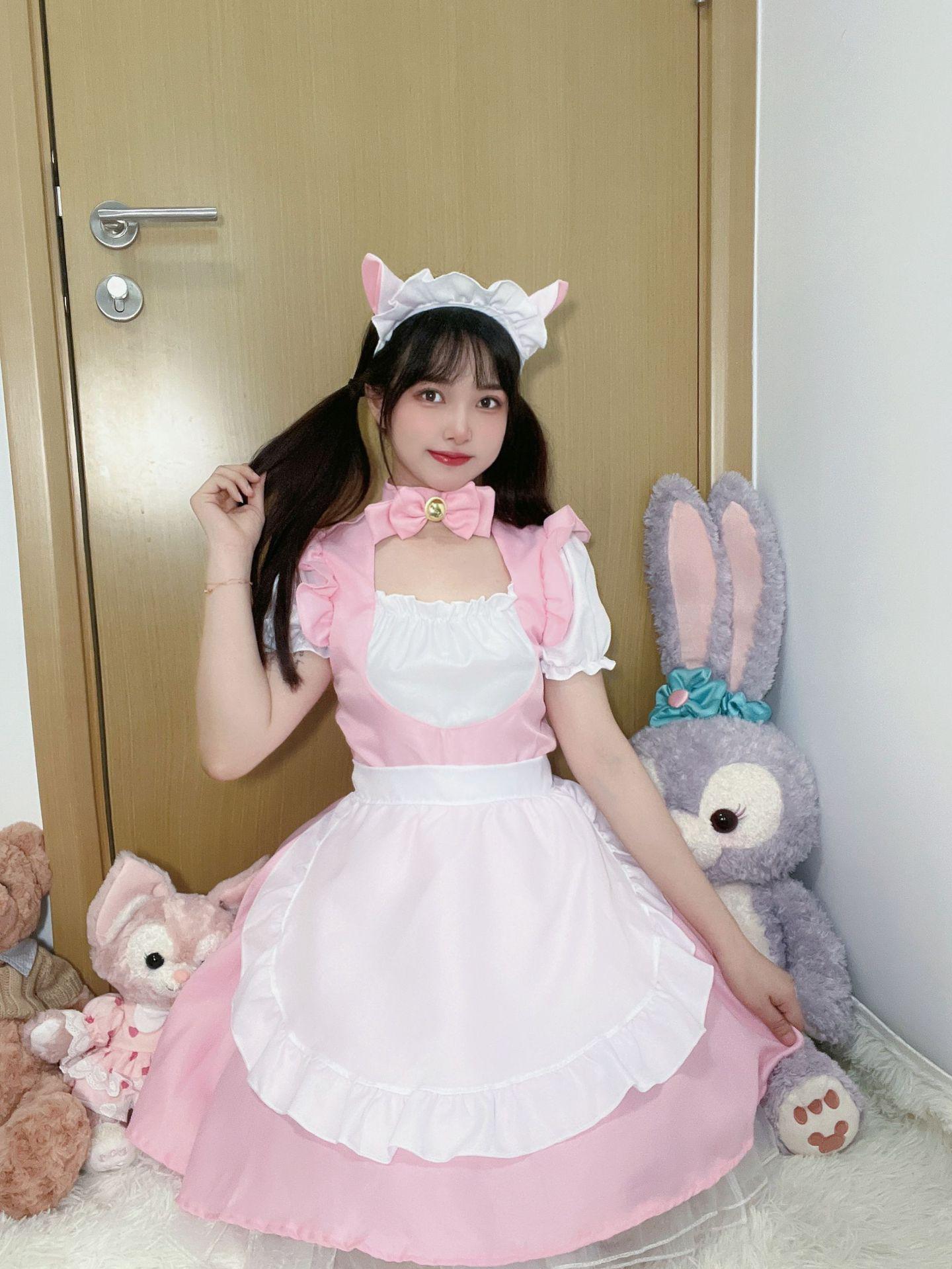 

Мягкое платье горничной Лолиты: Розовый Кот Косплей Аниме Костюм One size