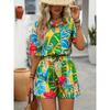 European and American new European women's Hawaiian style short-sleeved shirt and shorts set
