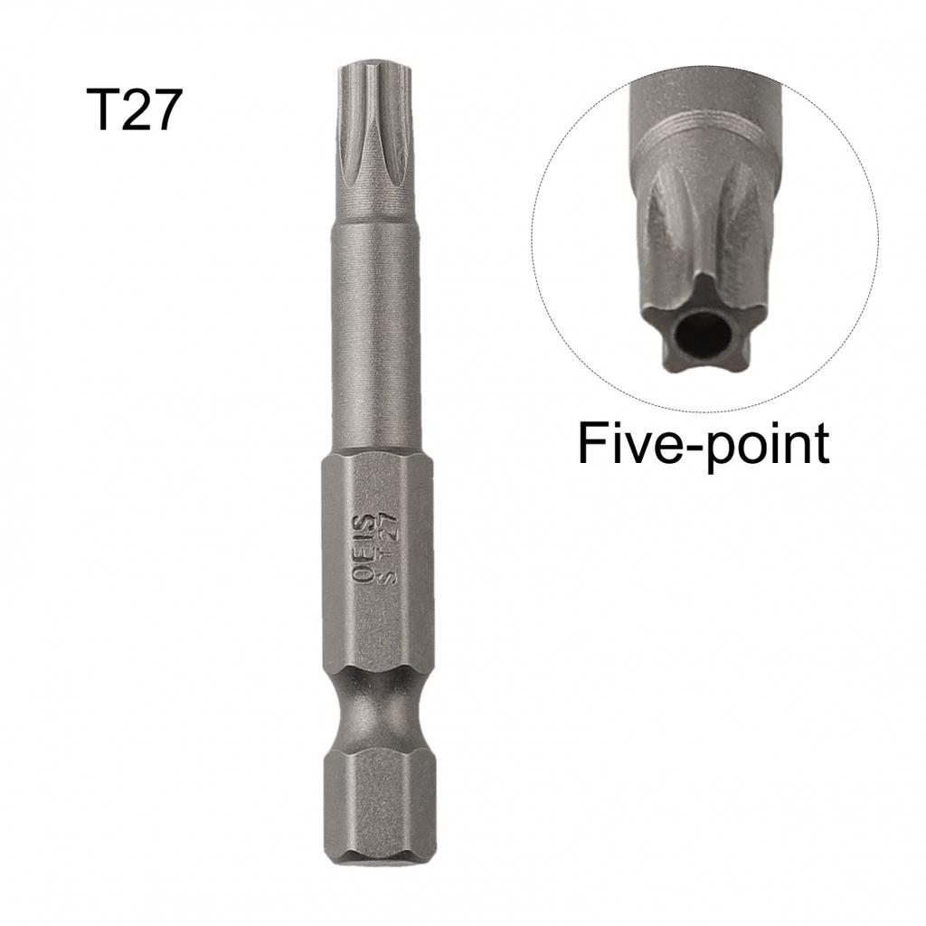 1pc 50mm 1/4 Hex Shank Magnetic Five-point  for Torx Screwdriver Bit With Hole T8-T40