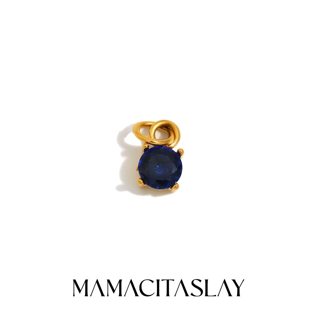 MamacitaSlay Stainless Steel Birthstone Round Charm Earrings Necklace Bracelet DIY Accessories Women's Retro Waterproof Jewelry