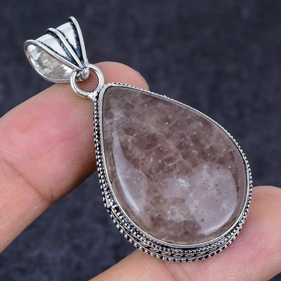 Strawberry Quartz Gemstone Handmade 925 Sterling Silver Pendant 2.13" K0F33