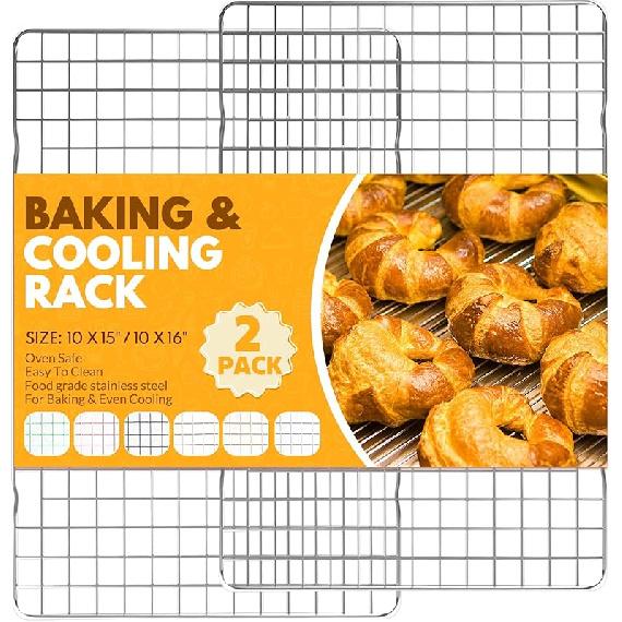 2 PCS Cooling Racks for Cooking and Baking, 15x10 Inches Stainless Steel Cooling Rack, Sheet Pan with Wire Rack for Baking Sheet, Bacon Rack Oven