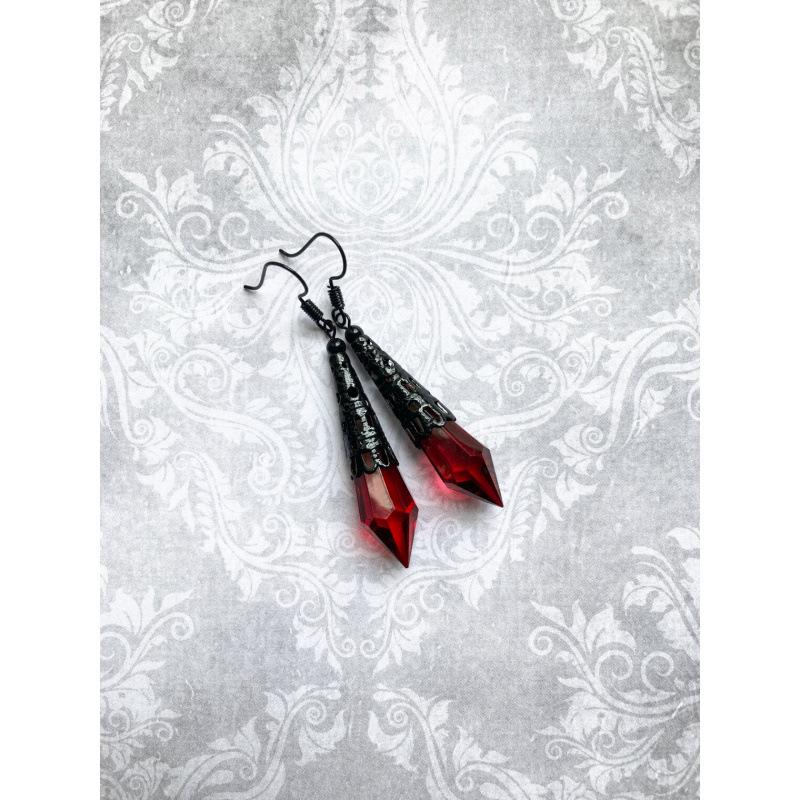 Gothic Red Teardrop Earrings - Vintage Victorian Halloween Punk Style