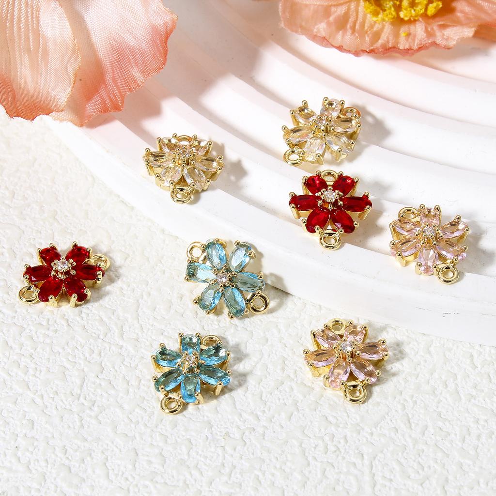 5 PCs Flower Connectors Copper & Glass Connectors Charms Pendants Gold Plated Multicolor Findings 16mm x 13mm