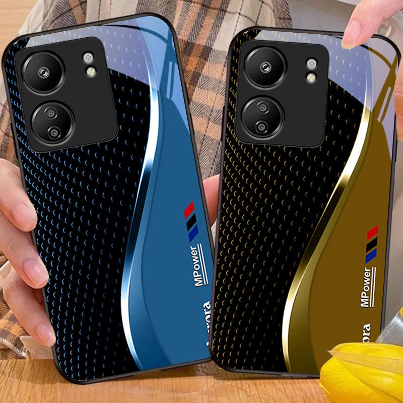 Creative Curve Double For Xiaomi Redmi 13C Note13 12 Pro Plus 5G Note 9 13T Pro POCO X6 F5 F6 Black Tempered Glass Phone Case