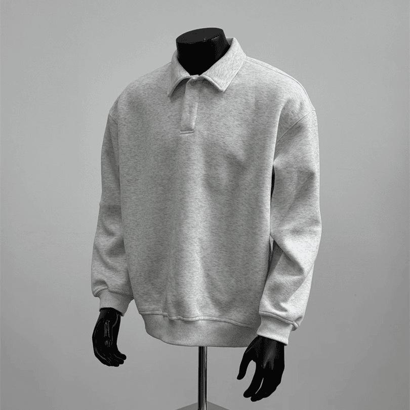 Unisex Long-Sleeve Solid Color Casual Polo Collar Sweatshirt for Fall and Winter