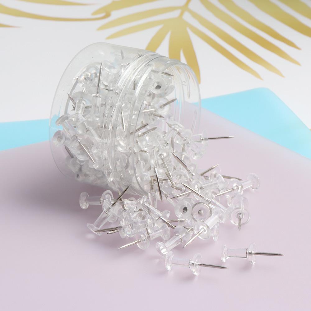 Colorful Transparent Thumbtacks with Exquisite Plastic Box Packaging - 200 Pieces.
