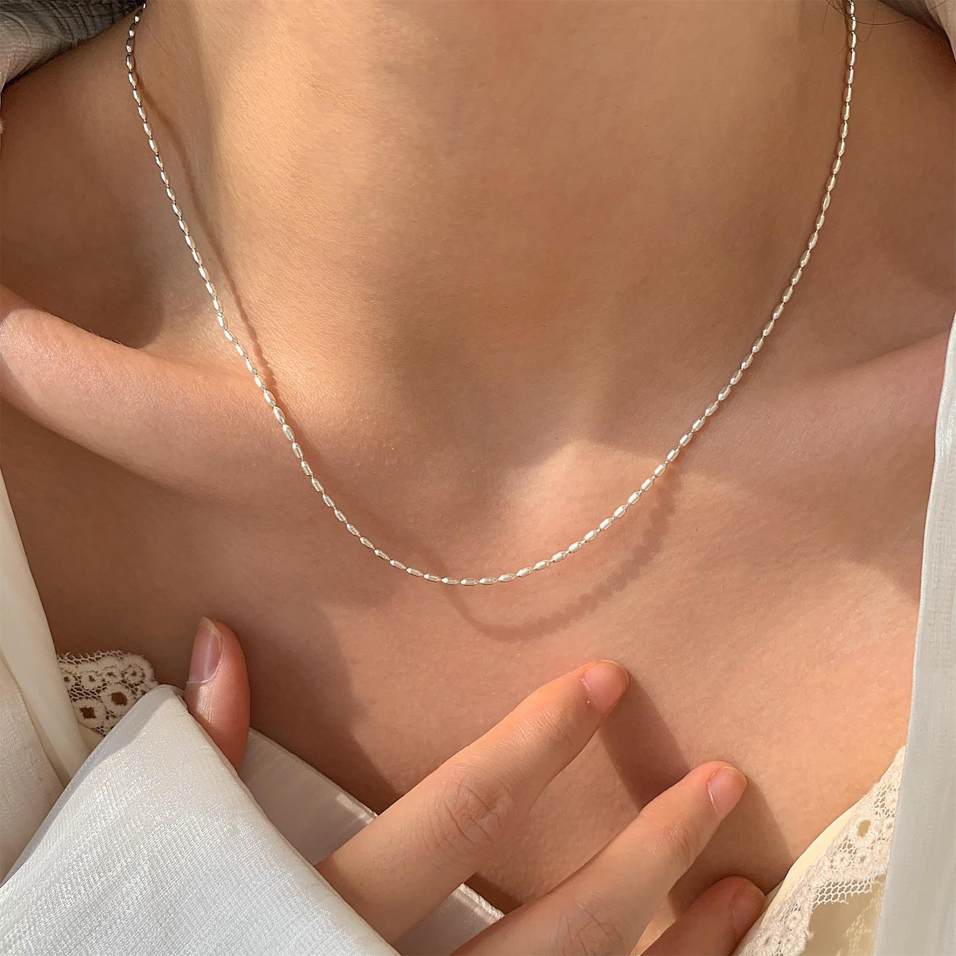 Korean Style Elegant Rice Grain Layered Necklace for Women