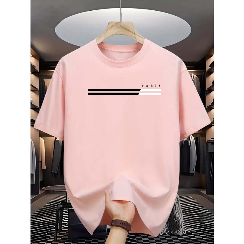Men's Summer Loose Size PARIS Letter Graphic Printed Slim Fit Casual Sports Round Neck Short Sleeved T-shirt Top
