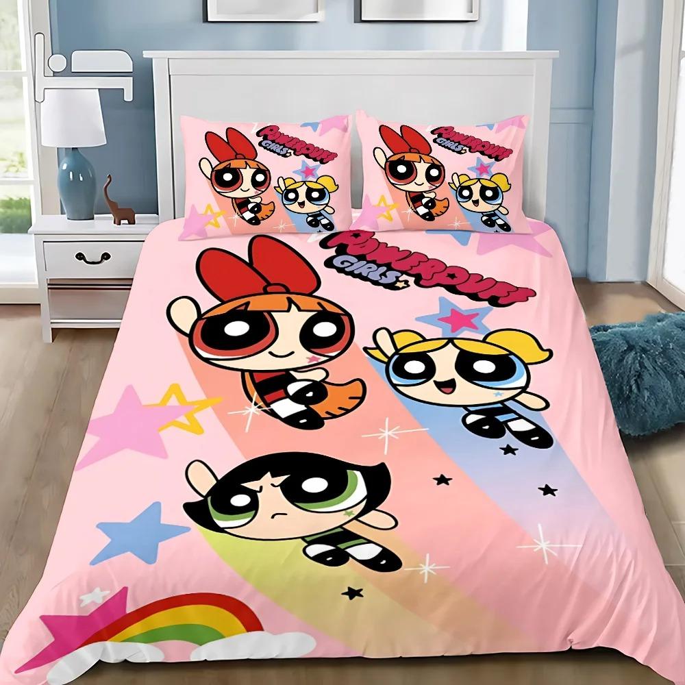 Wykwintna Tapeta 3D Powerpuff Girls Anime Cyfrowy Druk Pościel Zestaw Poszewka na Kołdrę Kołdra Łóżko Młodzież Dzieci Dziewczynka Chłopcy Prezent