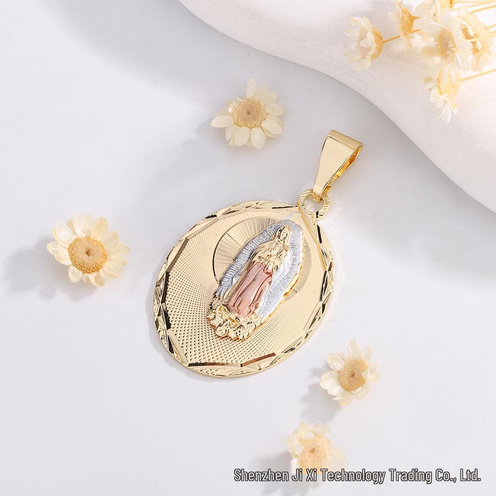 Gold-Plated Virgin Mary Copper Pendant Necklace for Women