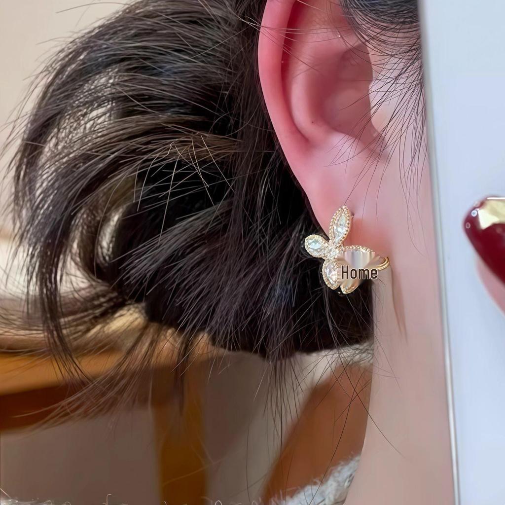 French Zirconia Flower Double-Sided Ear Cuff: Elegant, Versatile Women's Fashion Earrings