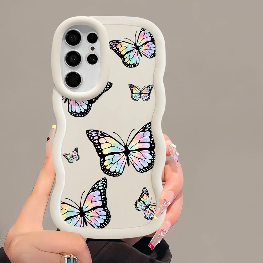 Soft Phone Cover Case for Samsung Galaxy A25 S24 S23 Plus S22 Ultra S25 S20 FE A26 S21 A54 A24 A55 A35 A36 A34 Blue Butterfly