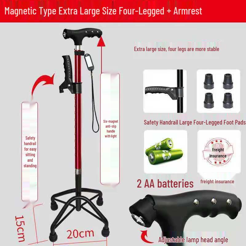 Four-Legged Aluminum Walking Cane with Light, Non-slip, Telescopic, Lightweight, Multi-functional Support for the Elderly