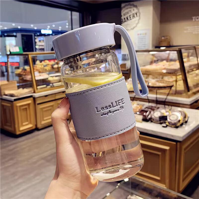 Portable Glass Water Bottle with Tea Infuser and Sleeve