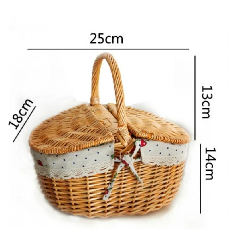 Simple Cute Wicker Carry-on Handle Storage Baskets Picnic Basket with Lid Fruit Food Basket Home Organization Accessories 2024