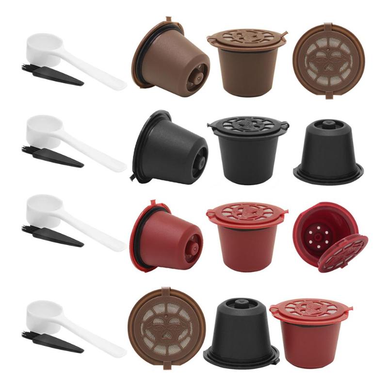 1/3Pcs Reusable Refillable for Nespresso Coffee Capsule With 1PC Plastic Spoon Filter Pod for Original Line Filters