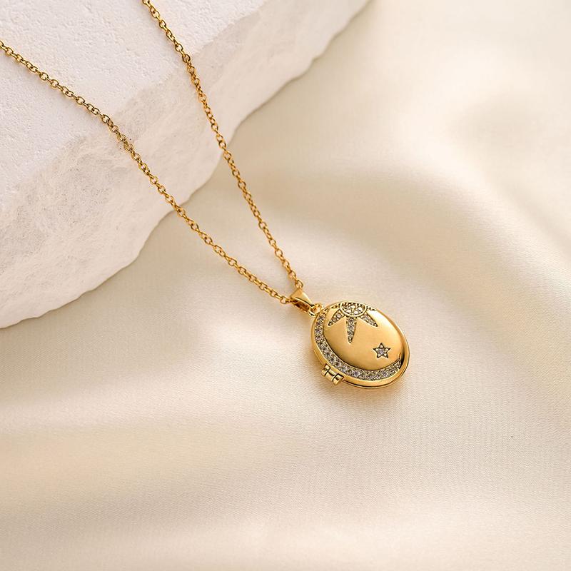 Collana con Ciondolo Portafoto a Forma di Cuore Ovale Apribile in Acciaio Inossidabile per Donna Gioielli Moda Vintage Regali