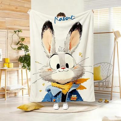 Illustration Cartoon Rabbit Throw Lightweight  Flannel Blanket Soft Skin-friendly for Summer Cooling