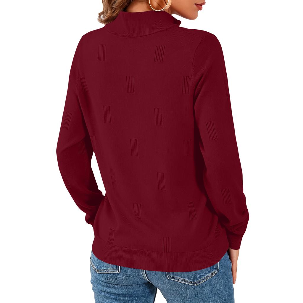 Women's Zip Front Knit Pullover Long Sleeve Casual Business Sweater
