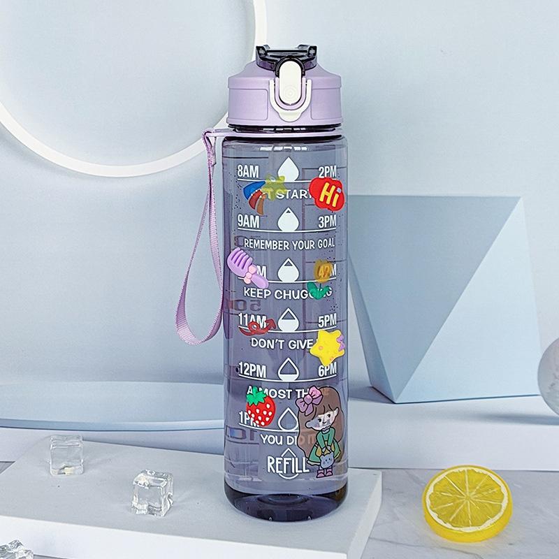 900Ml Sports Bottle With Time Scale Outdoor Gradient Solid Color Sports Bottle Portable Fitness Motivational Straw Mug Bpa Free