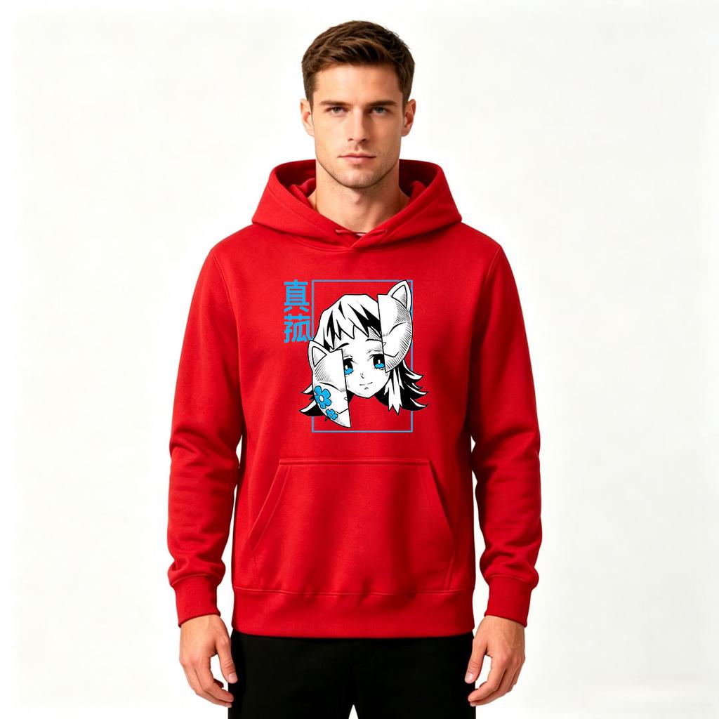 Men's Casual Anime Cat Ear Character Print Pullover Hoodie Long Sleeve Comfortable Streetwear Sweatshirt