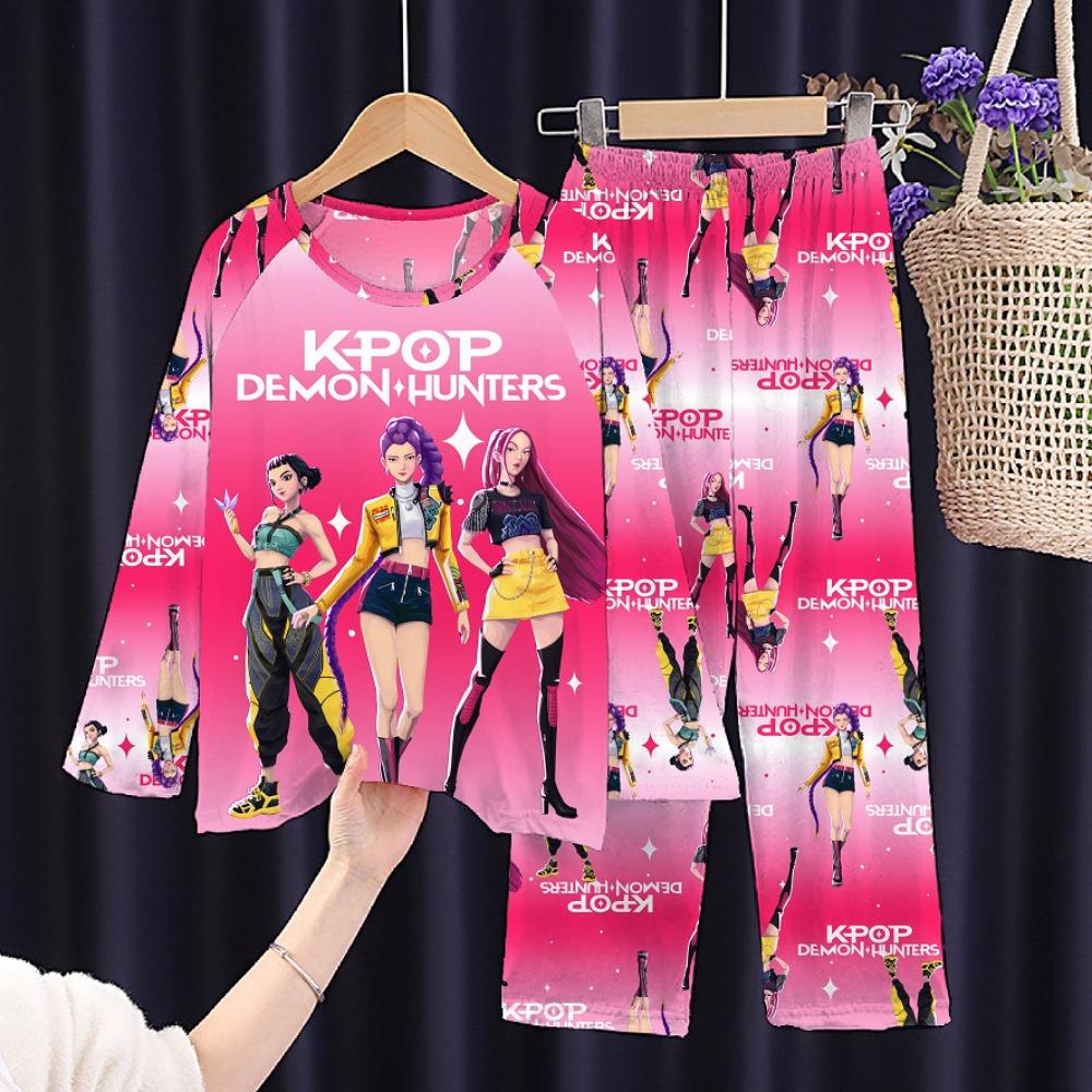 New Demon Hunters Children's Pajamas Long Sleeve Cartoon Girls Babies Middle and Older Children's Loungewear Set
