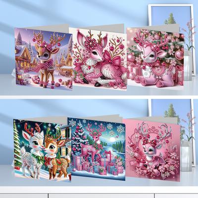 6Pcs Snowman Diamond Handmade Card Rhinestone Painting Card Kit Diamond Painting Greeting Card for Adults Holiday Friends Family