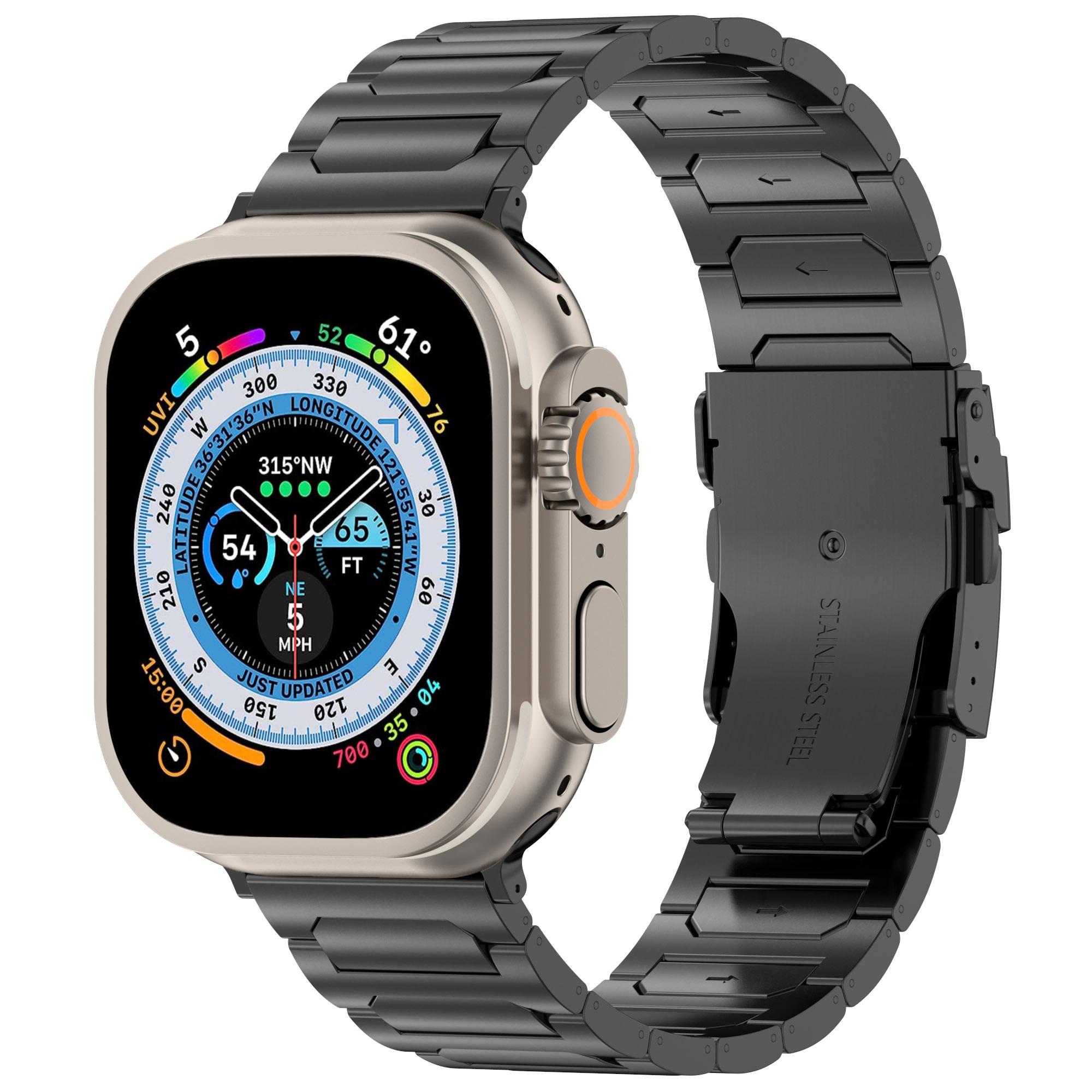 

For Apple Watch 10 46mm/Ultra 2/Ultra 49mm/9 8 7 45mm/SE (2023) SE (2022) SE 6 5 4 44mm/3 2 1 42mm 3 Titanium Metal Watch Band Silver