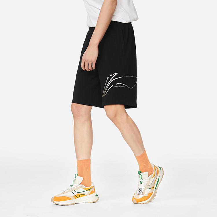 Lining Printed Logo Elastic Waist Casual Shorts Men Bottoms Black AKSS981-1