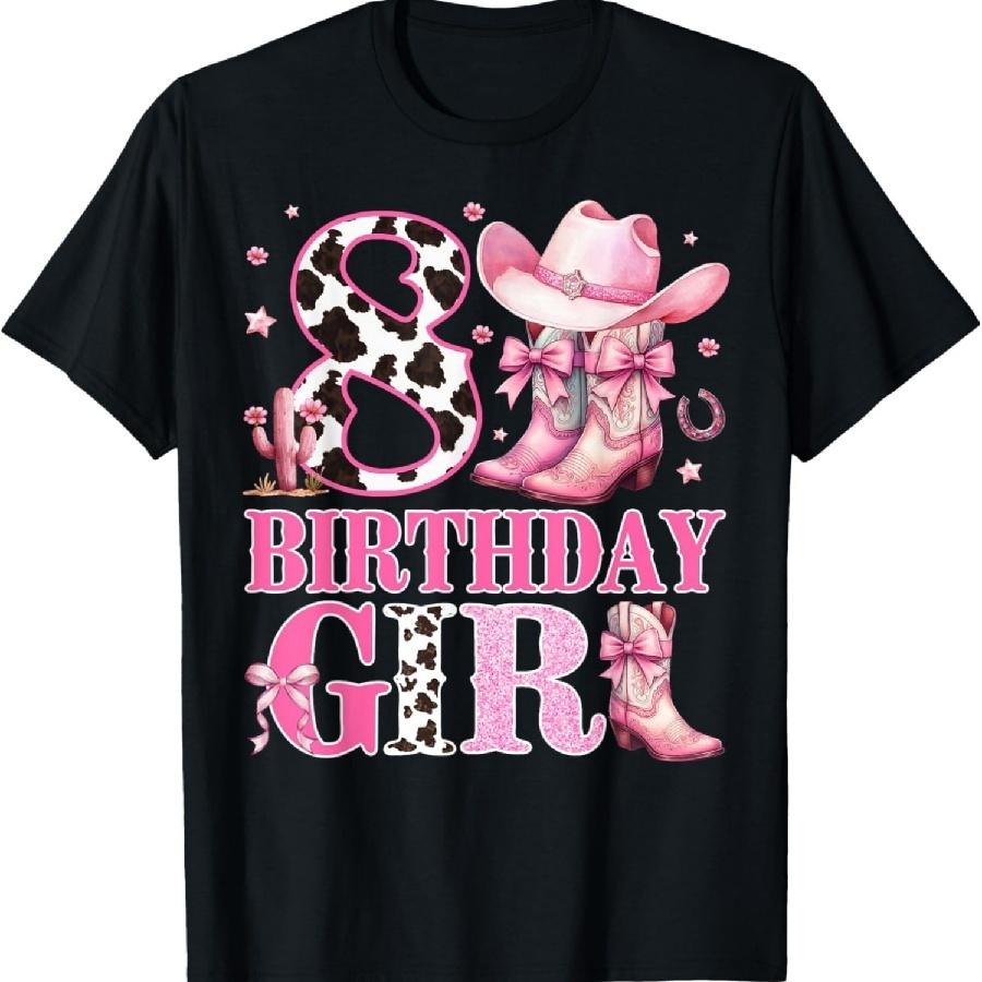 Kids 8th Birthday Girl Rodeo Western Cowgirl Birthday Party T-Shirt