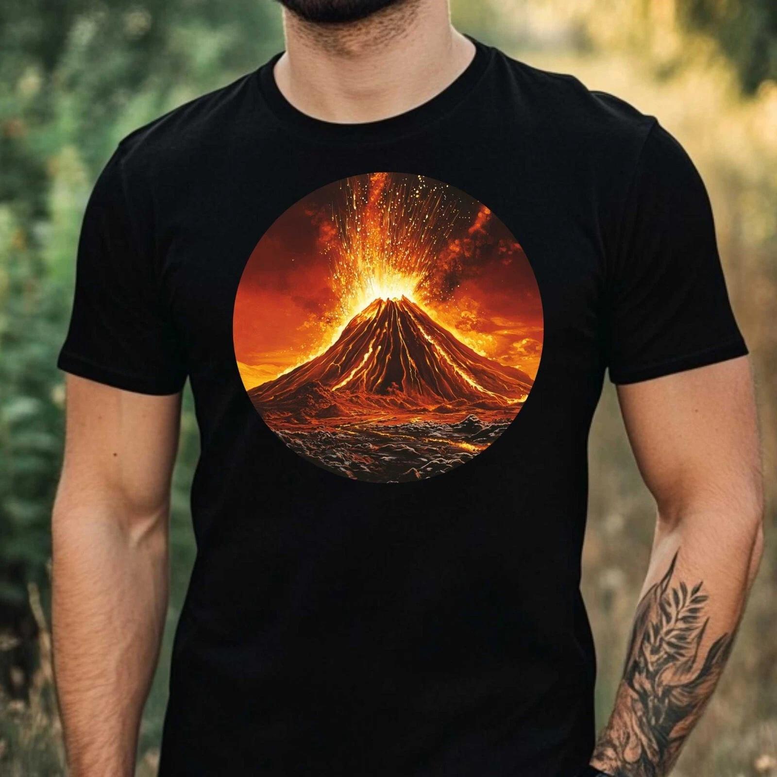 T-Shirt Herren Ausbrechender Vulkan Motiv Baumwolle Größe XS bis 5XL XXXXL