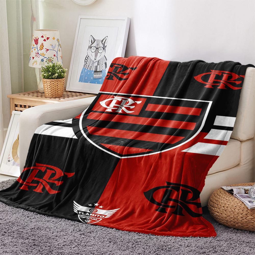 Flamengo Football Club Crest Red Black Stripe Print Flannel Blanket Brazil Soccer Fan Soft Throw Blanket Sofa Bedroom Travel Home Decor
