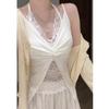 French lace design sense pure desire fake two pieces neck adjustable back v-neck sleeveless suspender women's top