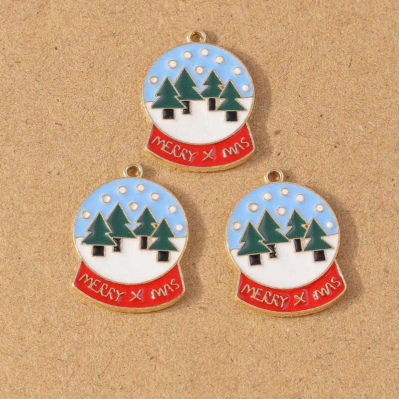 10pcs Enamel Christmas Tree Snowman Pendant Charms for Jewelry Making Christmas Earrings Necklaces DIY Accessories Supplies