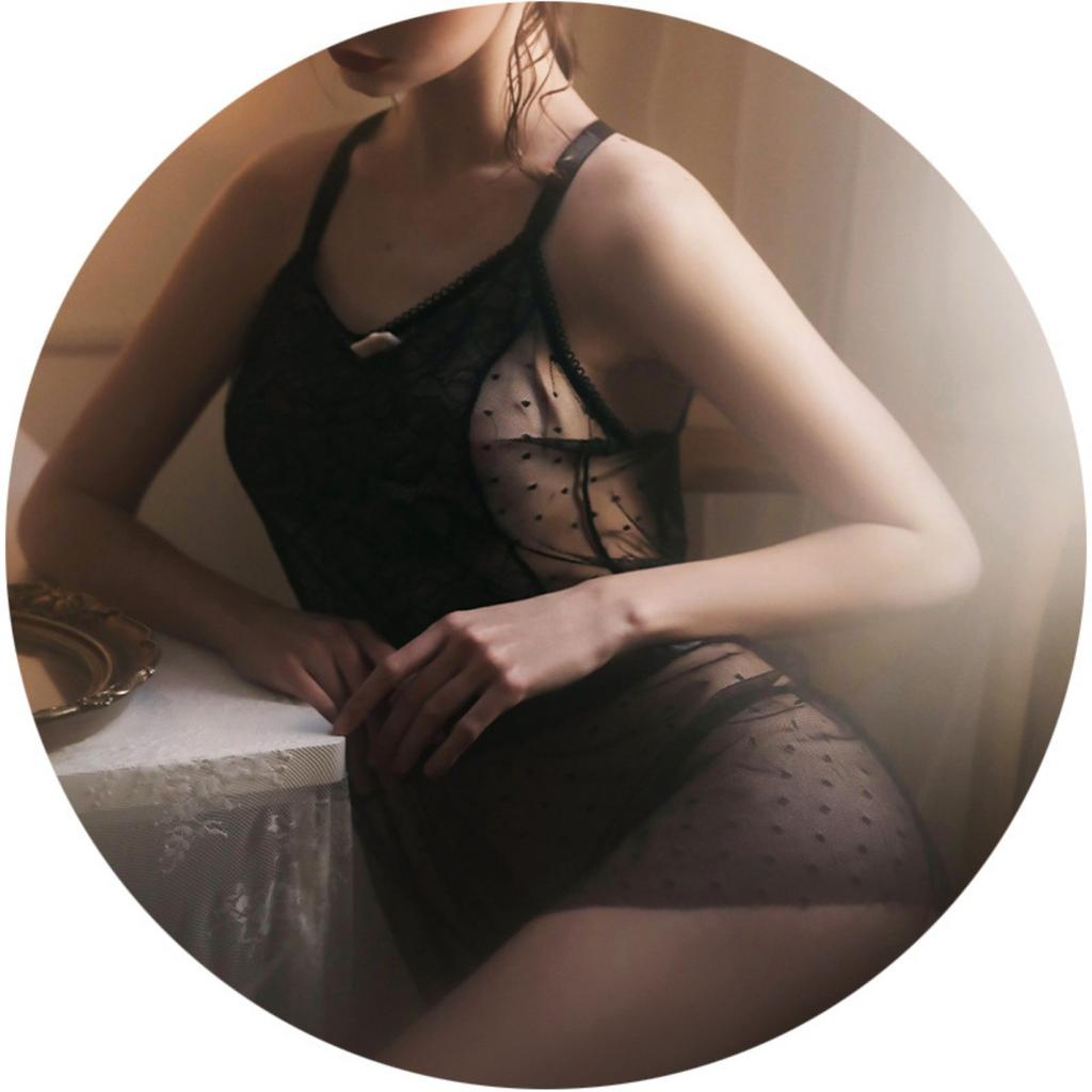 Black Sexy Mesh Sex Pajamas Perspective Passion Suspender Nightgown