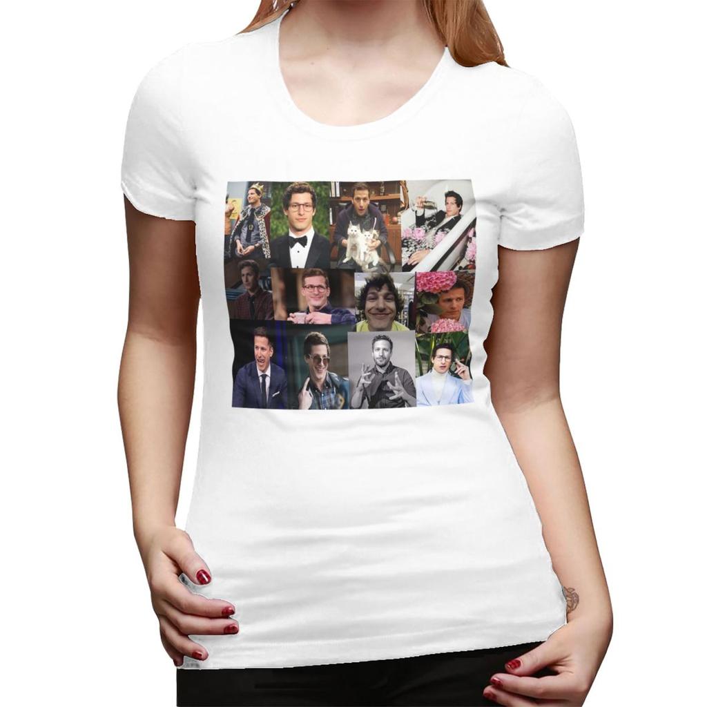 Andy Samberg Jake Peralta Pic Collage TShirt for Women Round Neck Streetwear T Shirts Womens Short Sleeve Clothes Tops
