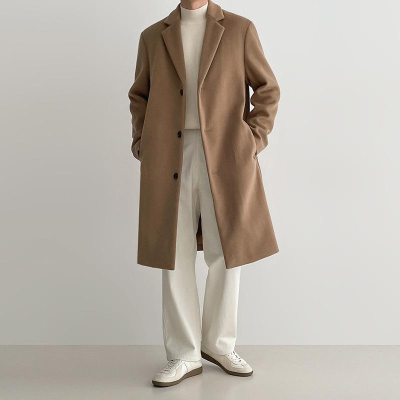 Herren Wollmantel Mittellang Herbst und Winter Koreanischer Stil Locker Britischer Stil Verdickte Woll-Windjacke