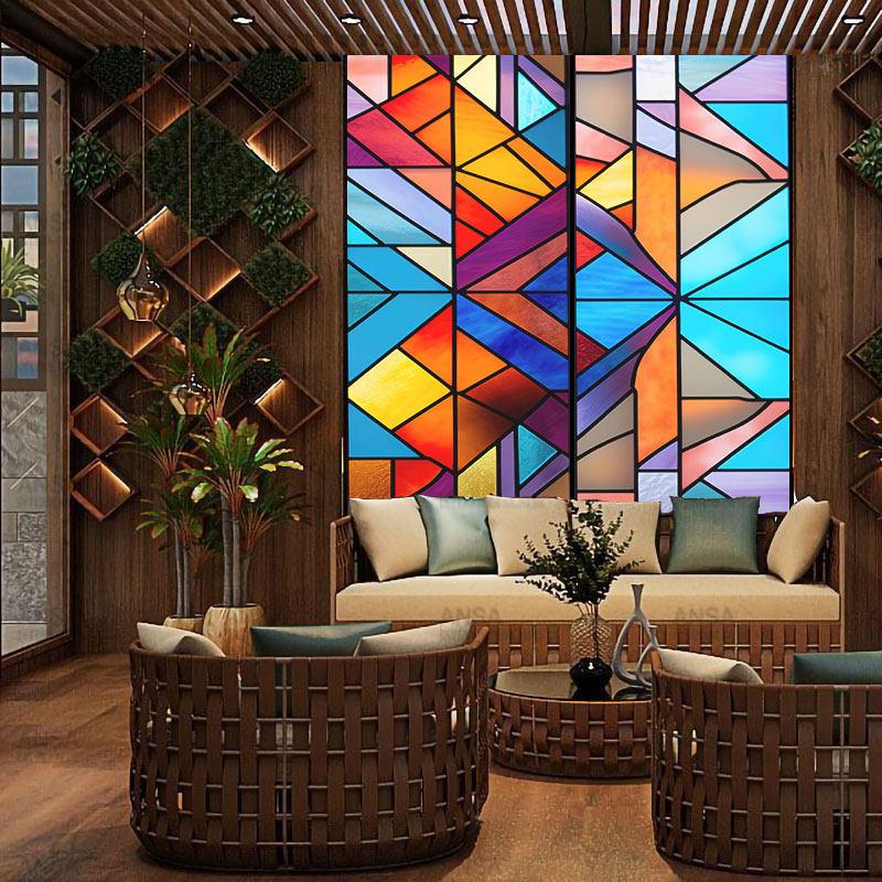 European Style Retro Glass Film,Electrostatic Frosting,Adhesive Free Art Painting,Privacy Protection, Window Film, Stained Glass