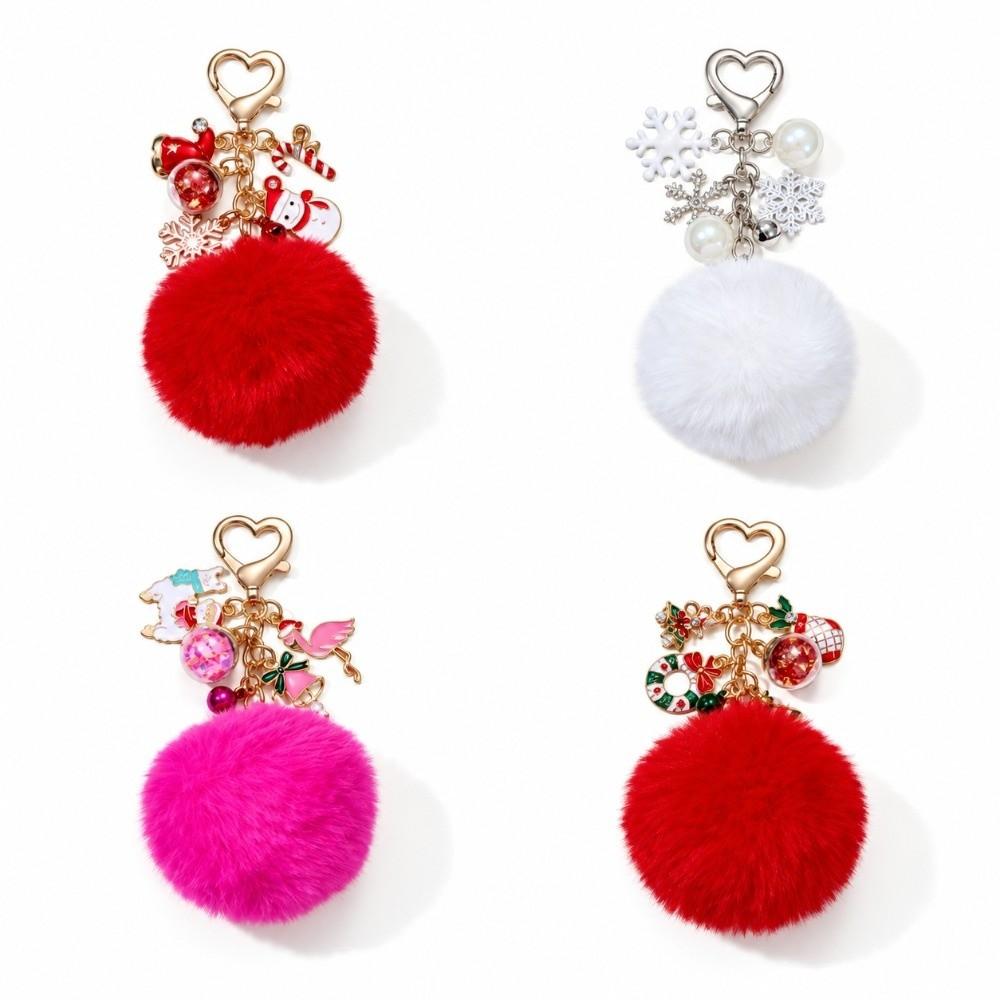 Heart Clasp Fluffy Ball Keychain Soft Plush Bag Charm Stylish Christmas Keychain Party Favor
