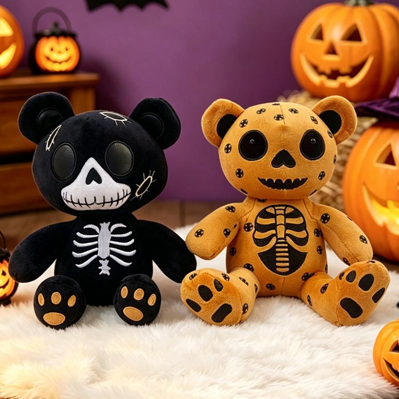 Skeleton Bear Plush Toy Gothic Skull Teddy Stuffed Animal Cartoon Doll Cute Halloween Decor Collectible Soft Unique Child Gift