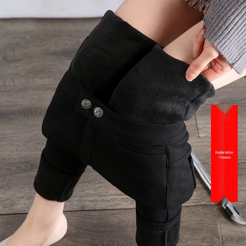 Schwarze Samt-Leggings mit hohem Bund für Damen, Skinny Fit, Übergröße, Schlankmachend, Warme Oberbekleidung für Herbst/Winter