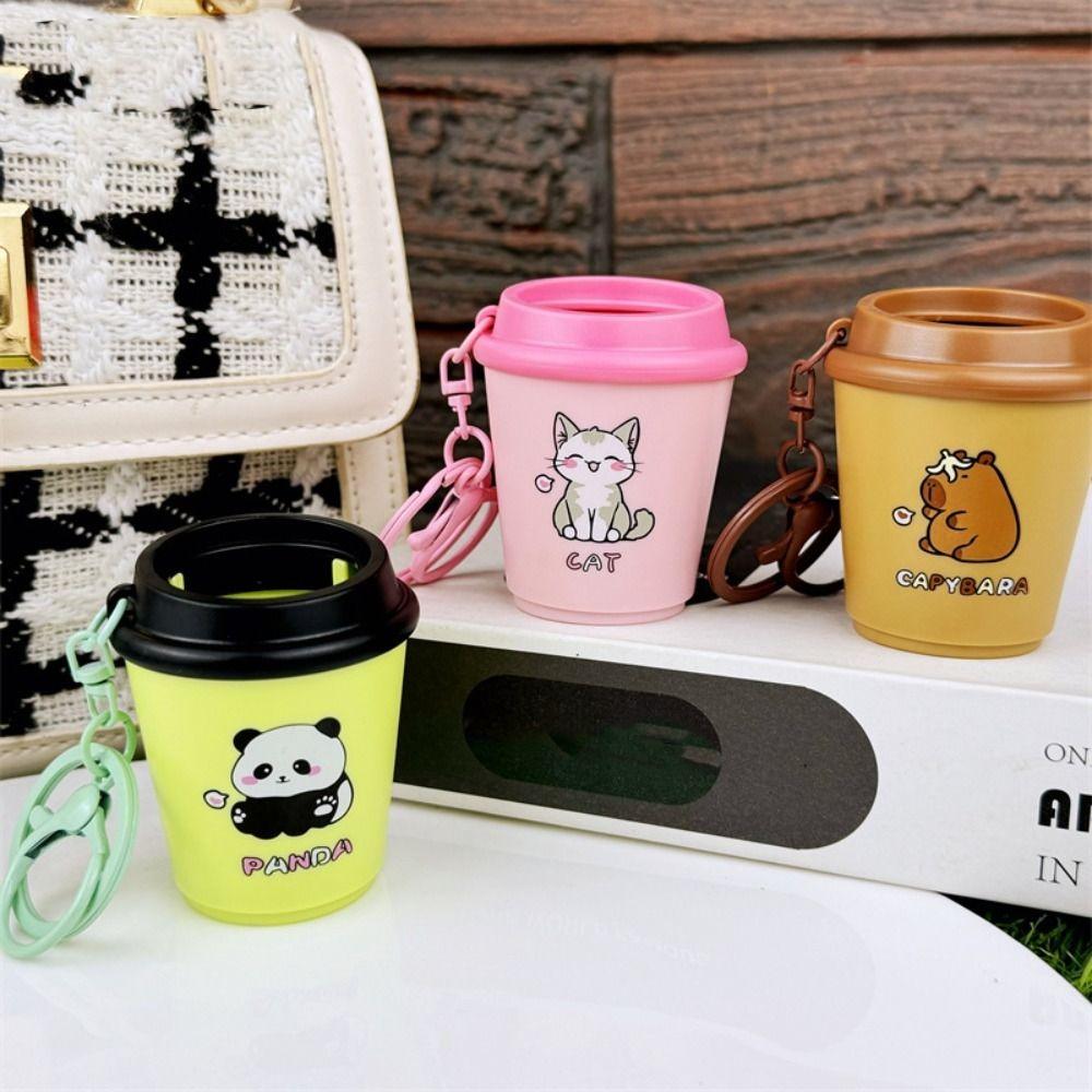 Bounce Car Keyring Panda Cartoon Animals Dolls Fashion Cat Milk Tea Cup Keychain  Couple Gifts