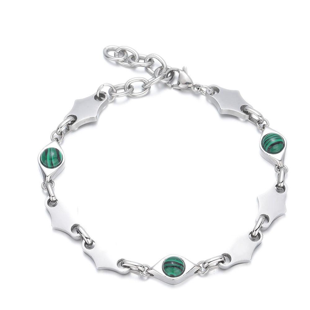 Hot Selling Stainless Steel Rhombus Splicing Obsidian Bracelet for Men and Women, Non-Fading Jewelry, High-End Simple Bracelet