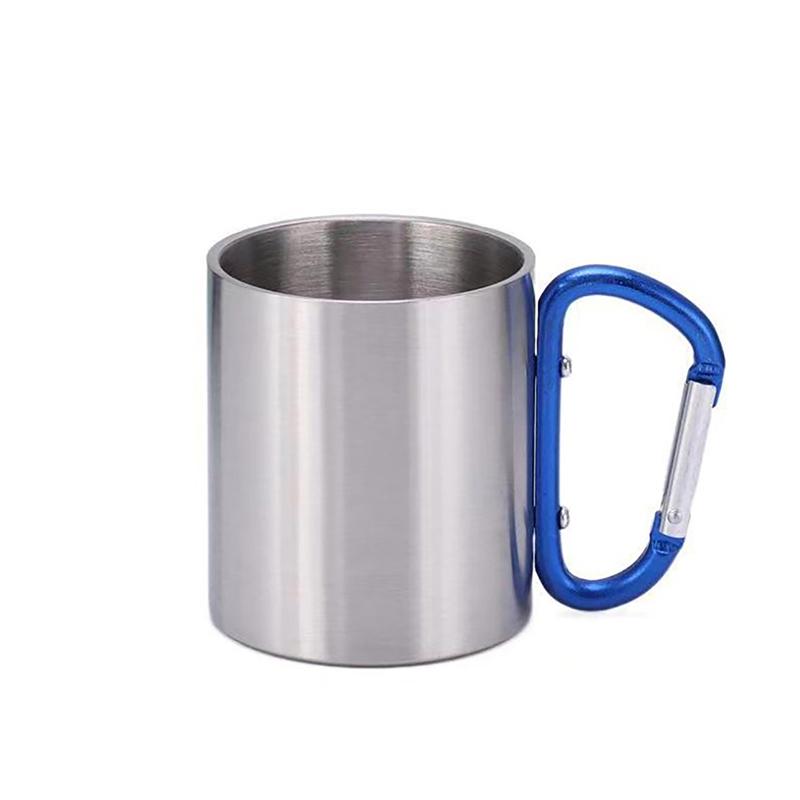 220Ml Camping Travel Stainless Steel Cup Carabiner Hook Handle Picnic Water Mug Outdoor Travel Hike Cup