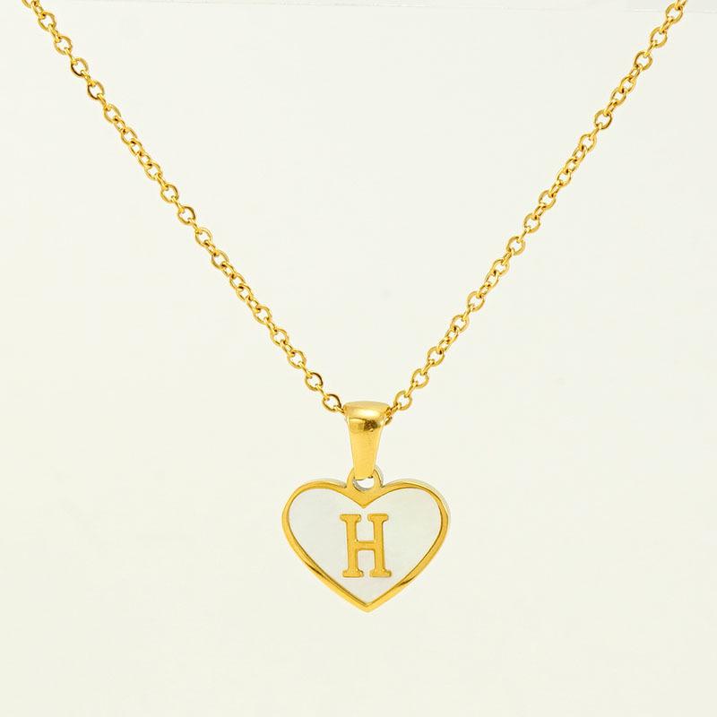 Personalized Heart Letter Necklace: Stainless Steel & Natural Shell Clavicle Chain