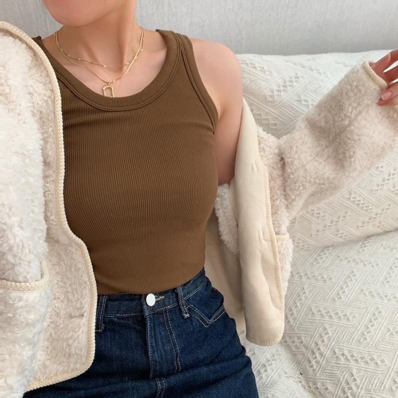 

WTEMPO Женская майка-топ, бесшовный базовый повседневный универсальный жилет для женщин XL темно-коричневого